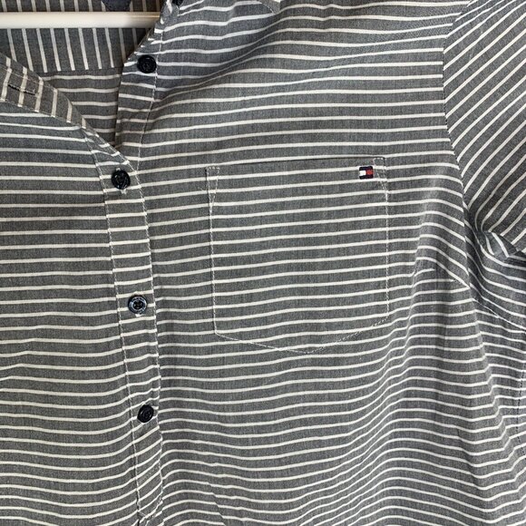 Tommy Hilfiger Gray & White Striped  3/4 Button Up Long Sleeve Button-Up Blouse - Picture 3 of 8